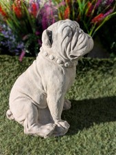 Stone Sitting Bulldog Garden Ornament Dog Statue Outdoor Decor NEW