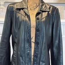 Vtg Wilsons Leather Maxima Black Blazer Jacket Womens Sz L Genuine Button Up
