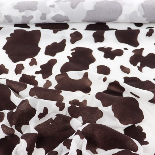 Cow print flock mesh fabric - cow,