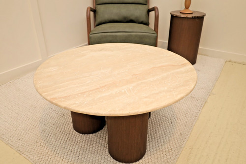 Dark wood and travertine