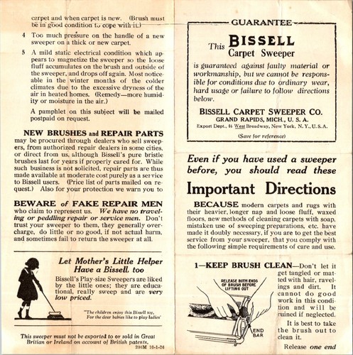 1926 bissell carpet sweeper - bissell,