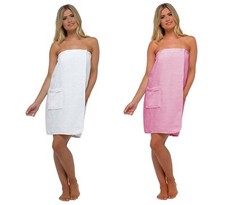 Womens 100% Cotton White Toweling Spa Bath Shower Body Towel Wrap with Pocket