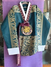 XL Traditional Korean Hanbok Dress Royal Queen Dangui Top- Deep Green, Gold Foil