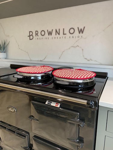 Red gingham checked lid covers - gingham,