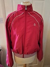  Penguin Red White ladies bomber jacket size 14 Logo Zip Retro Style. 