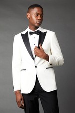 Burton Mens Blazer White Peak Collar Tuxedo Jacket Formal Business Wear