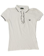 FRED PERRY Womens Polo Shirt UK 14 Large White Cotton DQ04