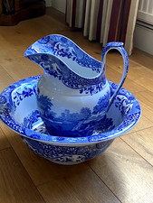 ANTIQUE COPELAND SPODE'S ITALIAN PATTERN WASH BOWL & JUG /PITCHER BLUE MARKS