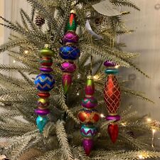 4x Multicoloured Finial Glass Christmas Tree Decorations Moroccan Gisela Graham