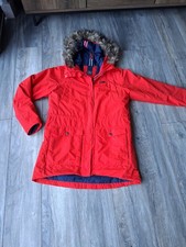 Helly hansen ladies warmcore red parka with fur trim hood large sz 14 worn once