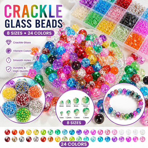 65pcs crackle glass - glass, round