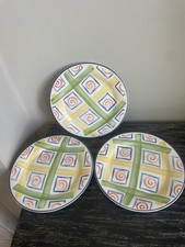 Staffordshire Tableware 3 X Dinner Plates Spiral Pattern Yellow Green Blue (a)