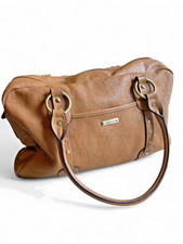 Storksak Elizabeth Diaper Bag Tote, Tan Leather EUC No shoulder Strap READ