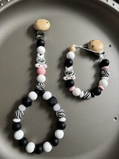 Leopard Print Dummy Clip and Pram Charm Set Black and White