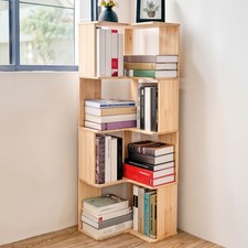 Open Corner Bookshelf Wood Storage Unit Bookcase Display Shelving Stand 4/5 Tier