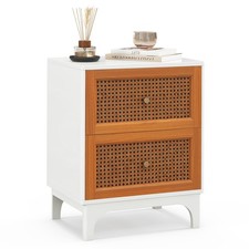 Rattan Bedside Table Wooden