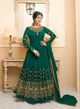Anarkali Abaya style long dress party wear uk Indian salwar kameez - Green Small