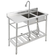 Stainless Steel Utility Sink With Faucet and Drainboard Commercial Kitchen Sink