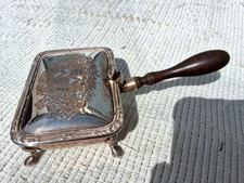 VINTAGE SILVER PLATED SILENT BUTLER CRUMB CATCHER ASHTRAY with WOODEN HANDLE