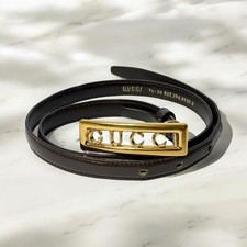 Gucci Brown Leather Belt Gold Buckle Skinny Women's Vintage Authentic