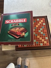 Vintage Wooden Tiles SCRABBLE DELUXE Edition Mattel 2000 Turntable Board Game