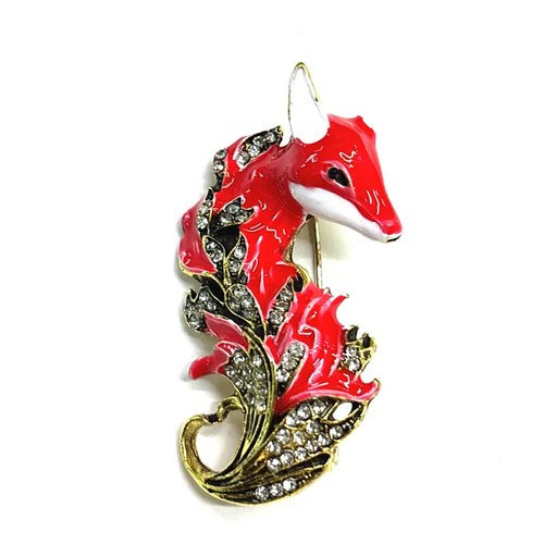 Red rhinestone fox enamel - rhinestone,