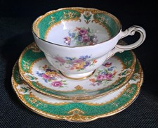 Vintage Paragon China By Appointment Cup Saucer Plate Trio. Hamilton. Green