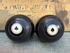PAr VINTAGE LIGNUM VITEA LAWN BOWLS~SPADE & CLUB MOUNTS~DECORATIVE~WOOD CRAFT