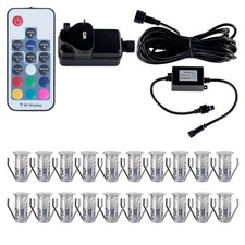 SET OF 20 - 15mm RGB PATIO DECK PLINTH LIGHTS IP67 LED REMOTE COLOUR CHANGING