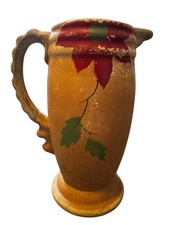 Vintage Antique Pottery Jug With Textured Handle Hand Painted Design