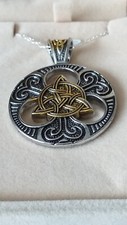 Vintage 1990-s Large Heavy Celtic Silver Pendant on 18 inch Chain in Origin Box