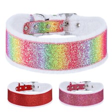 Wide Bling Leather Dog Collar Soft Fleece for Medium Large Dogs Female Girl Dogs