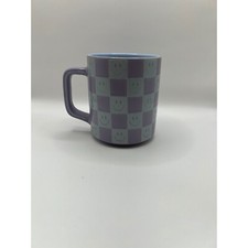 New Smiley Face Coffee Mug Checkered Pattern Purple Blue