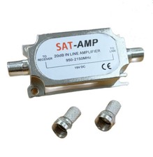 Inline Satellite / Sky Signal 20dB Booster Amplifier + 2x F Plug Connectors