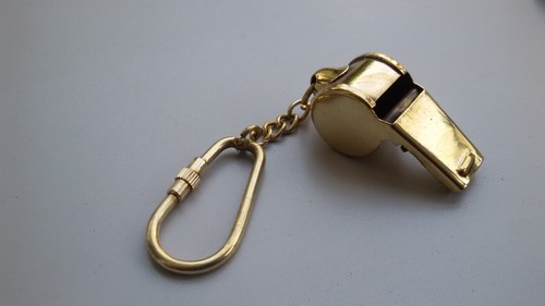 Brass scout whistle - , chain