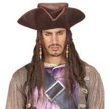 Leather Look Pirate Tricorn Hat with Dreadlocks