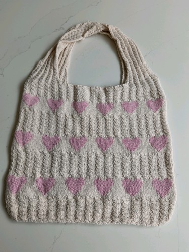 Cream pink bag - cream, heart