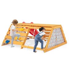 COSTWAY 5-in-1 Jungle Gym Wooden Indoor Playground w/Slide & Rock Climbing Wall