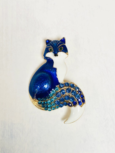 Rhinestone enamel blue fox - rhinestone,