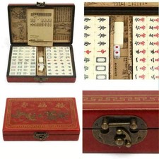 Mahjong Rare 144 Tiles Mah-Jong Set Piece with English Instructions Vintage