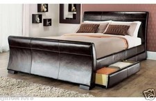 4 DRAWERS LEATHER STORAGE SLEIGH BED DOUBLE OR KING SIZE BEDS + MEMORY MATTRESS