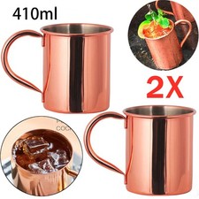 2x Pure Copper Moscow Mule Mug Cups Beer Tea Coffee Cups for Campaign&Bar Set