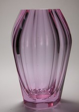 Signed Vintage Art Deco MOSER Alexandrite Cut Glass Vase