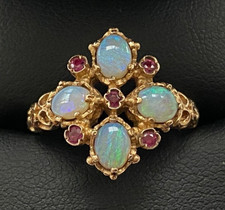 VINTAGE 9CT GOLD OPAL AND RUBY