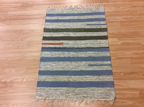 Striped cream blue handloomed - cream,