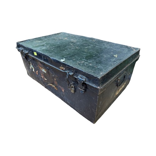 Antique metal steamer trunk - antique,