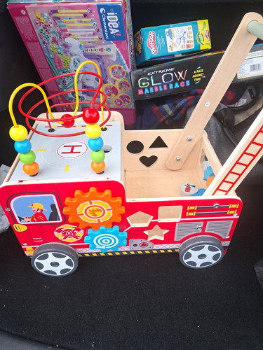 Wooden fire engine push along - wooden, push-along
