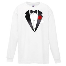 Tuxedo Fancy Dress T-Shirt Costume Ladies Girls Boys Unisex (Long Sleeve)
