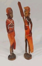 African Statues of Warrior and Woman Tribal Wooden Handcrafted.