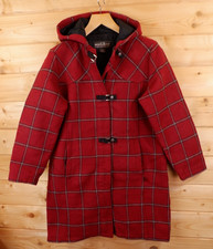 Women's Woolrich Wool Tweed Style Hooded Coat Jacket S Buffalo Plaid Check Red